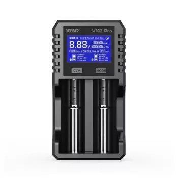 XTAR VX2 PRO KT 2 vietų Li-ion akumuliatorių įkroviklis su USB-C QC3.0 ir Power Bank funkcija