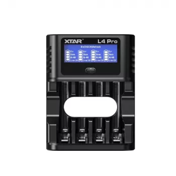 XTAR L4 PRO universalus išmanusis baterijų įkroviklis Li-ion ir Ni-MH/Ni-CD su USB-C ir LCD ekranu