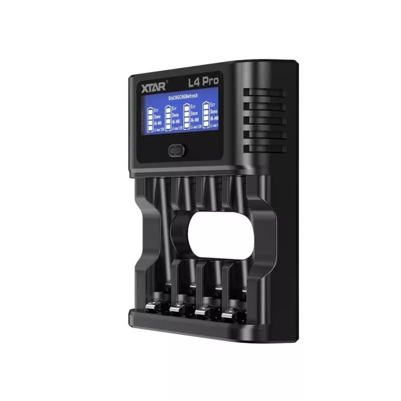 XTAR L4 PRO universalus išmanusis baterijų įkroviklis Li-ion ir Ni-MH/Ni-CD su USB-C ir LCD ekranu