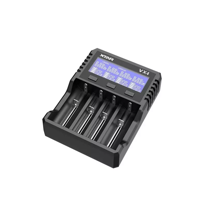 XTAR VX4 V2 KT 4 padų išmanusis baterijų kroviklis Li-ion, Ni-MH, Ni-CD su USB-C QC3.0
