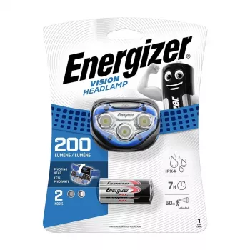 Energizer 326243 LED galvos žibintas, 200 liumenų, IPX4 atsparus purslams, 3 AAA baterijos įeina, juodas