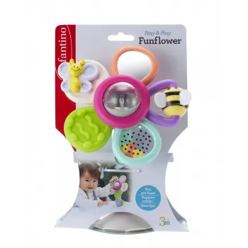 B-KIDS Infantino Revolving Flower su siurbimo taurele – daugiaspalvis sensorinis žaisliukas kūdikiams nuo 6 mėn.