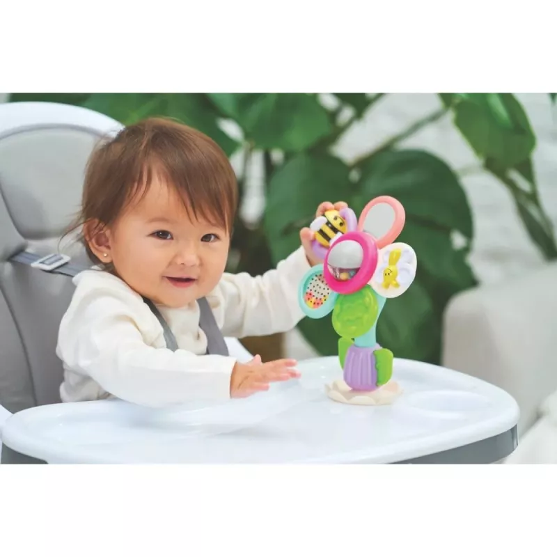 B-KIDS Infantino Revolving Flower su siurbimo taurele – daugiaspalvis sensorinis žaisliukas kūdikiams nuo 6 mėn.