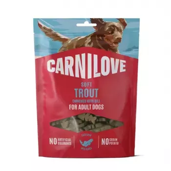 CARNILOVE Dog Soft Snack Trout with Dill 200 g – bekvapiai dresūros skanėstai šunims be grūdų