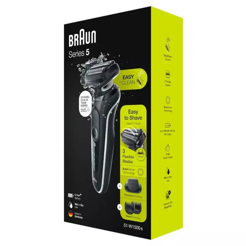 BRAUN Shaver Series 5 51-W1500s šlapio ir sauso skutimosi elektrinis skustuvas, juodas