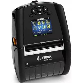 Zebra ZQ620 Plus 3 colių / 72 mm sveikatos priežiūros tiesioginės terminės spausdintuvas su Wi-Fi 6, Bluetooth 5.x, linered platen, 0,75 colio šerdimi ir diržo segtuku
