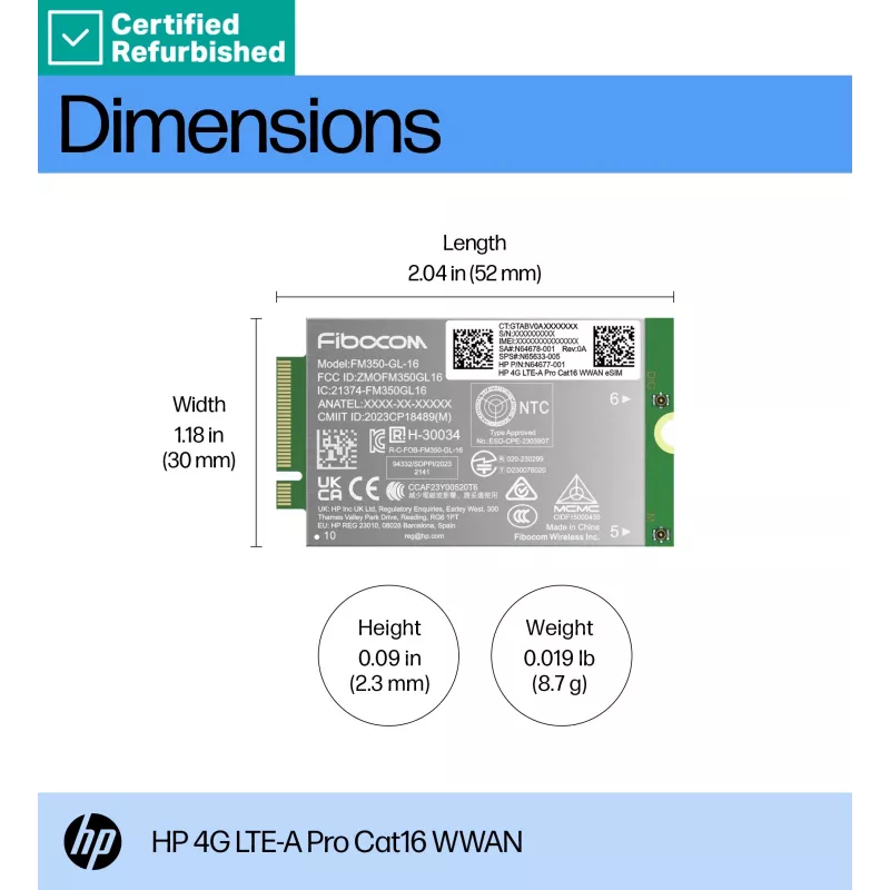 RENEW GOLD HP 4G LTE Modem m.2 WWAN Cat 16 L860-GL-16 mobiliojo ryšio modulis (suderinamas su WWAN-ready EliteBook 630 640 645 660 830 840 860 1040 G11, x360 G11, ProBook 440 460 465 G11, ZBook Firefly Fury Power 14 16 G11 G11A)