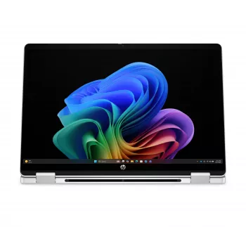 HP OmniBook 5 Flip NG AI 14-km0001nnx - Ultra 7 355, 32GB LPDDR5X 7467 atmintis, 512GB SSD, liečiamas 14,0 colio 2K (1920x1200) OLED ekranas, Glacier Silver su AI logotipu - 5MP IR TNR, be 65W AC adapterio, Win 11 Home, 1 metų garantija