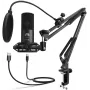 FIFINE T669 USB kondensatorinis mikrofonas su scissor arm stovu, shock mount laikikliu, pop filtru, putplasčio gaubtuvu, stalo spaustuku ir 2,5m USB laidu
