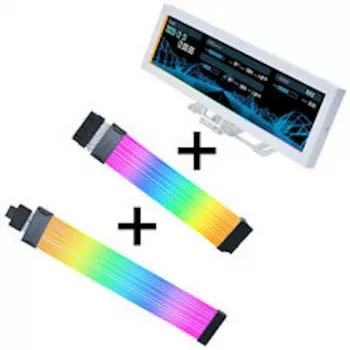 Lian Li Visual Upgrade Kit Strimer Wireless 24-pin RGB pagrindinės plokštės kabelis, valdiklis + 12V-2x6 GPU kabelis Wide ir 8.8 universalus ekranas - baltas