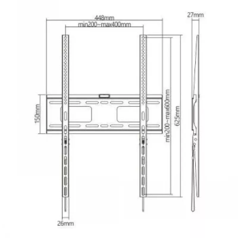 LH-GROUP OY LP42-64AF fiksuotas portretinis TV laikiklis prie sienos 37-75 col. – iki 60 kg, VESA iki 800x400, juodas