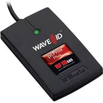 RF IDeas WAVE ID Plus Keystroke RA FactoryTalk V2 juodos spalvos paviršiaus montavimo skaitytuvas
