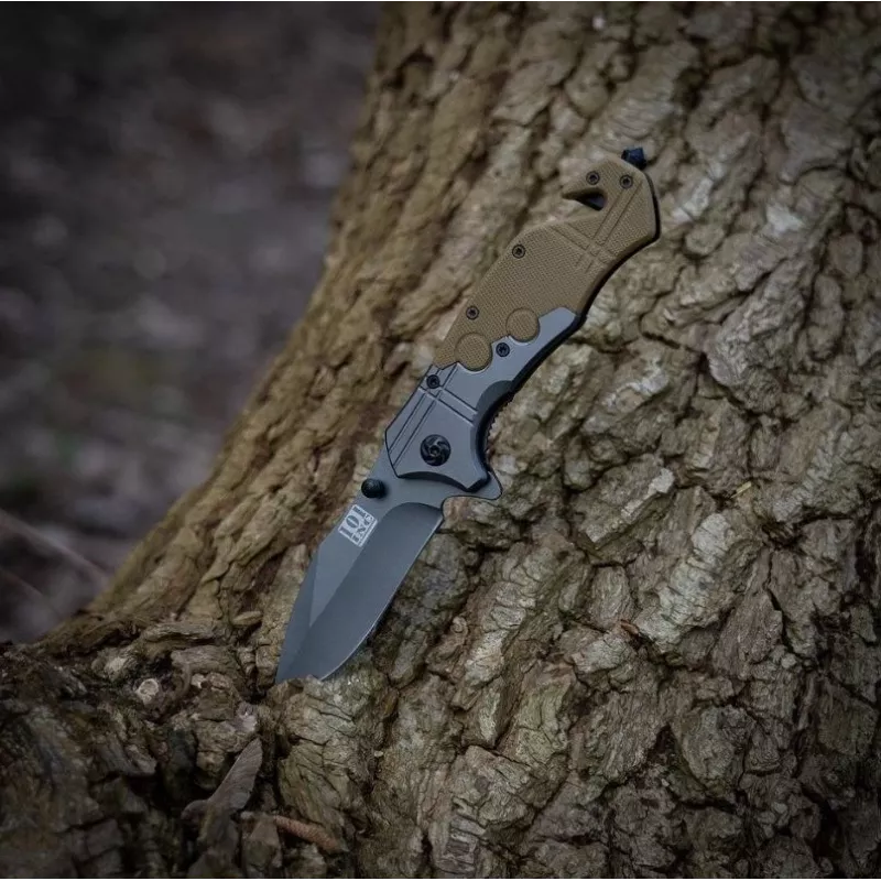 101 INC Commander Rescue Folding Knife Black/Tan