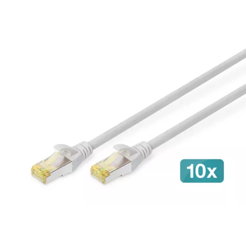 DIGITUS CAT6A S/FTP komutacinis kabelis, 3 m, pilkas, 10 vnt. rinkinys