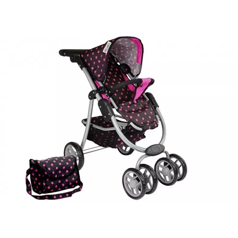 2-in-1 vežimėlis su krepšiu ir lopšiu Juoda-Rožinė 7706 Lean Toys