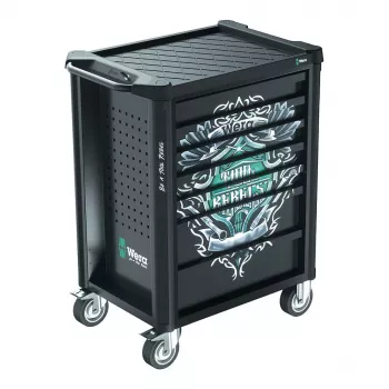 Wera 9700 Tool Rebel Workshop Trolley 1, 7 Drawers, Stainless Steel Worktop, Green/Black