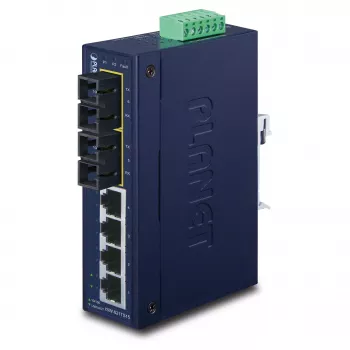 PLANET ISW-621TS15 Pramoninis nevaldomas L2 Fast Ethernet jungiklis su 4x 10/100 + 2x 100Base-FX SC daugiamodžiu, DIN bėgelio/sieninis montavimas, -40 iki 75°C