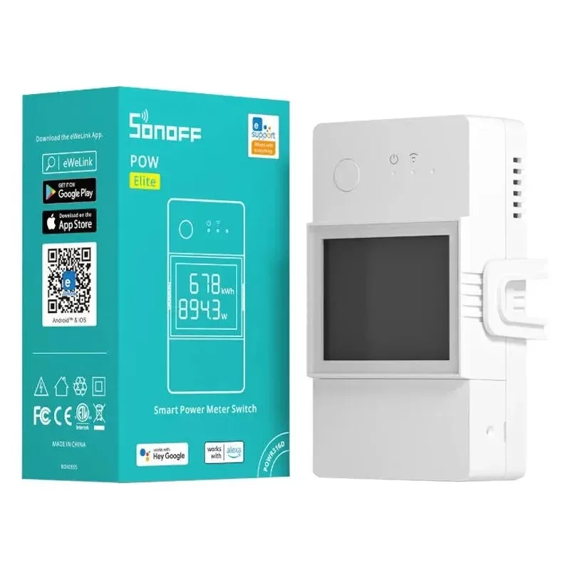 Sonoff POWR316D WiFi išmanusis energijos skaitiklis su jungikliu, 16A, 3500W, LCD ekranu, veikia su Alexa ir Google Home