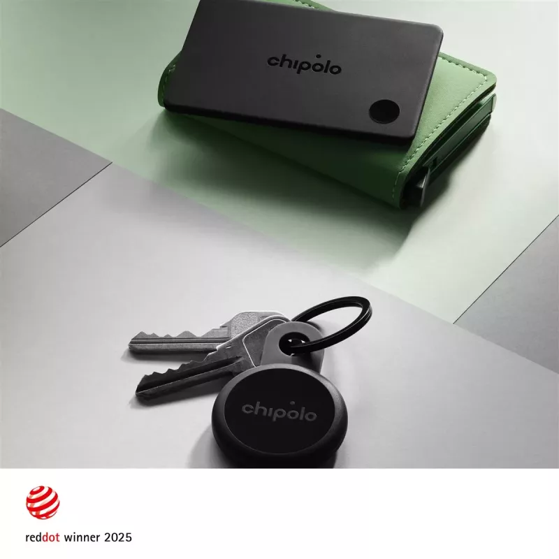 „Chipolo CARD & LOOP“ įkraunamų „Bluetooth“ sekiklių rinkinys, skirtas „iOS“ ir „Android“, anglies spalvos
