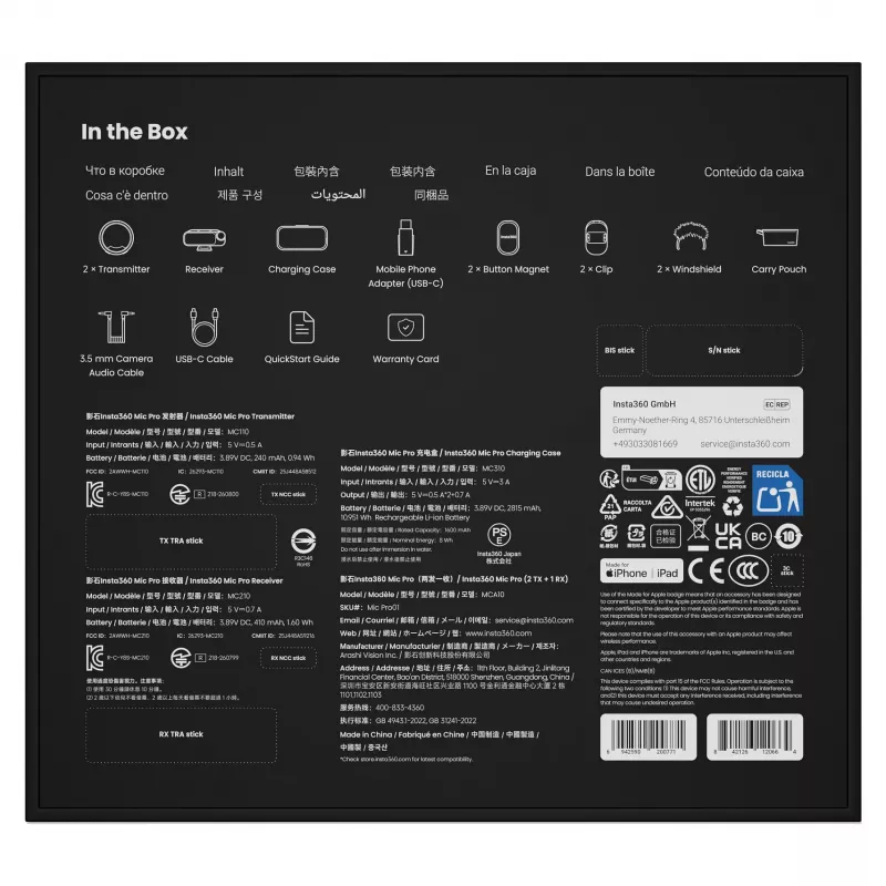 Insta360 Mic Pro (2 TX + 1 RX) - Skaitmeninė belaidė mikrofonų sistema