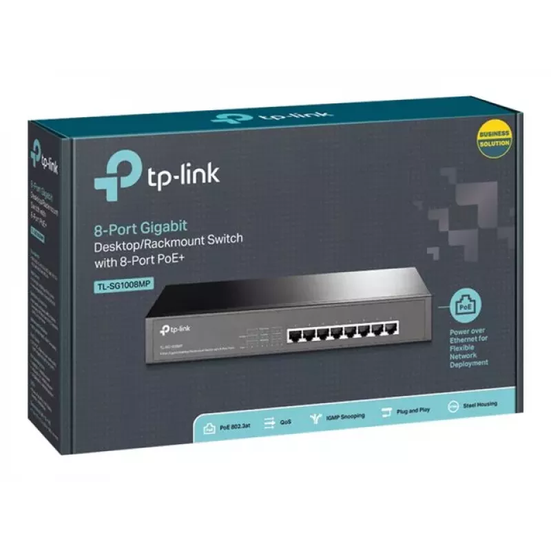 TP-Link TL-SG1008MP Unmanaged Gigabit Ethernet PoE+ Switch (8 Portai, 126W biudžetas, juoda)