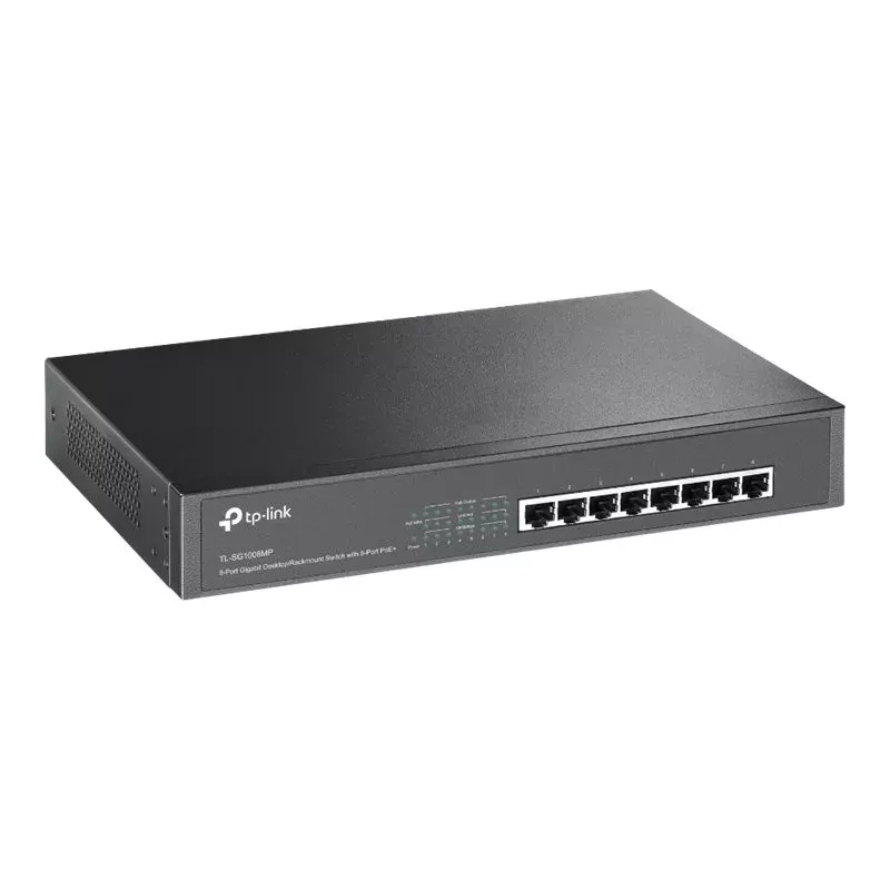 TP-Link TL-SG1008MP Unmanaged Gigabit Ethernet PoE+ Switch (8 Portai, 126W biudžetas, juoda)