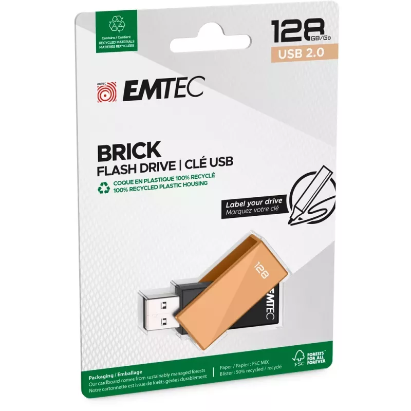 „Emtec“ USB 2.0 C350 128GB „Brick Orange“ USB atmintukas