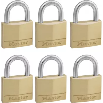 Master Lock 140EURSIX 6 vienetų komplektas vienodo rakto spynų rinkinys 22mm žalvarinis korpusas