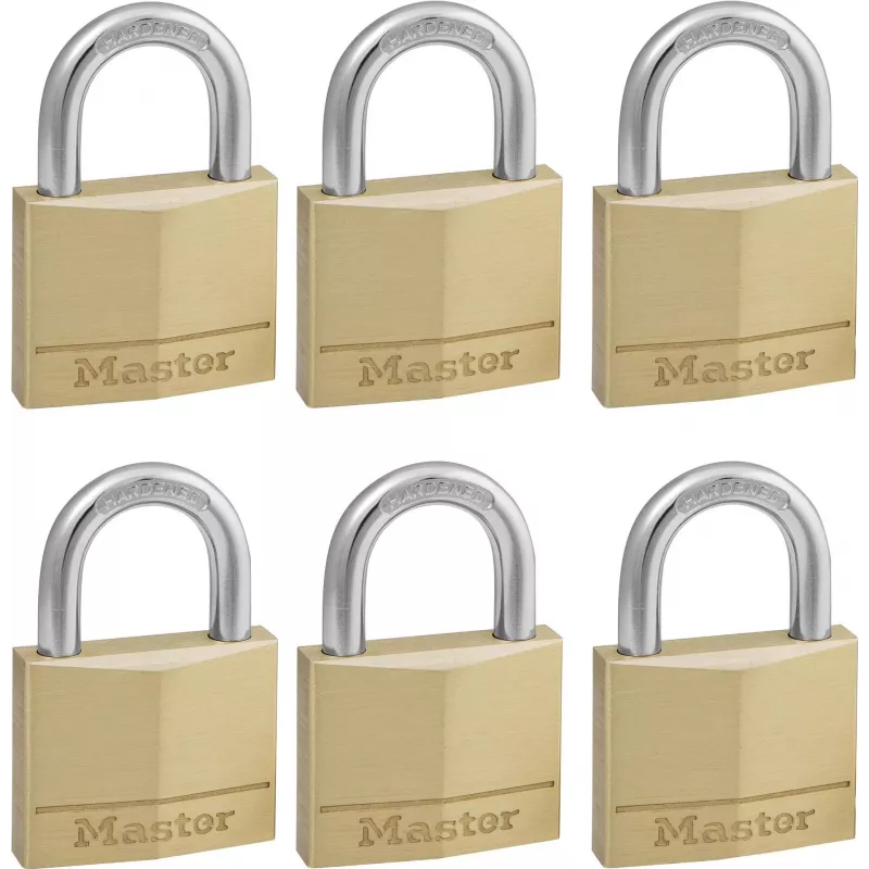 Master Lock 140EURSIX 6 vienetų komplektas vienodo rakto spynų rinkinys 22mm žalvarinis korpusas