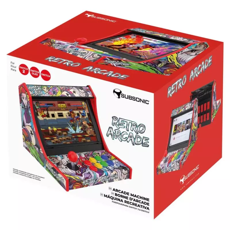 Subsonic Retro Arcade Arcade Stick / Fight Stick, PC, PS3, PS4, Nintendo Switch, Xbox One, Xbox Series X/S, USB-A, 2,5 m laidas, juoda/raudona