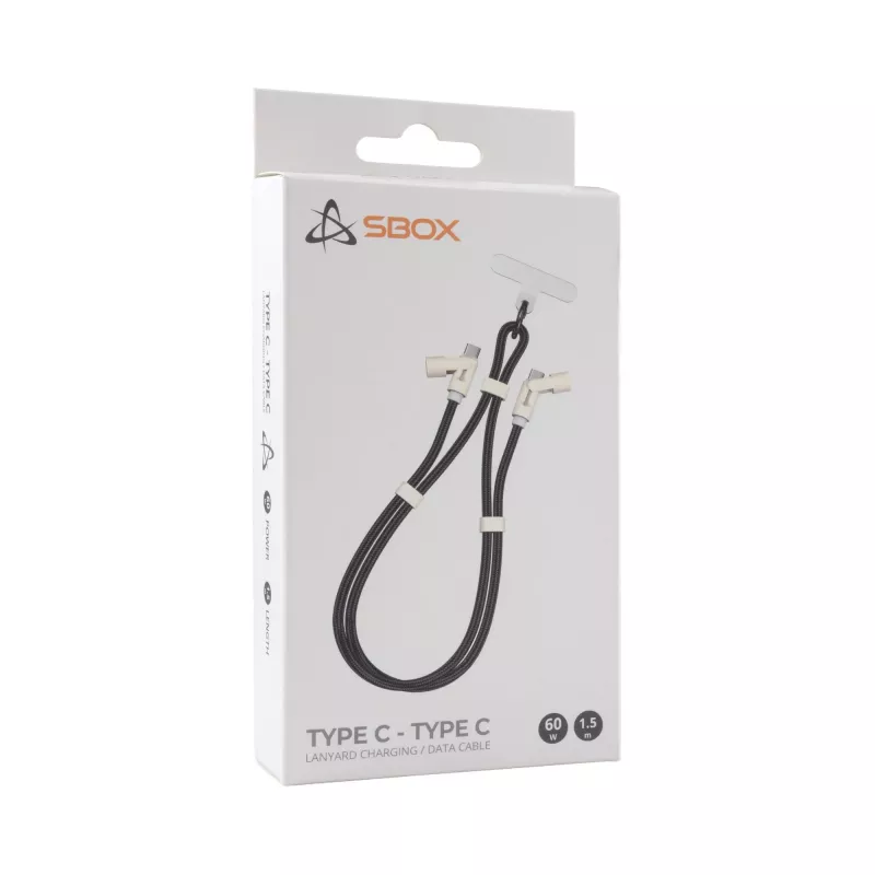 SBOX LANYARD BLACK USB-C to USB-C laidas 1,5 m juodas