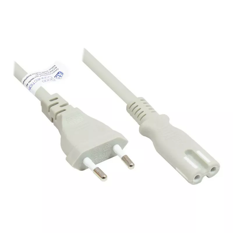 GoodConnections Euro maitinimo laidas Europlug Type C (tiesus) į C7/Euro 8 lizdą (tiesus), pilkas, 0,75 mm², 5 m, Good Connections® (P0370-GR050)