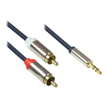 Good Connections Garso Laidas 3,5mm Jack – 2x RCA, Visiškai Metalinis Korpusas, Tamsiai Mėlynas, 1,5 m