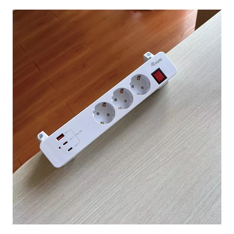 Equip Power Strip CEE 7/7 90° to 3x Schuko / 2x USB-C + USB-A, White, 1,5m