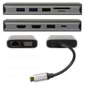 PLUSONIC USB-C Docking Adapter 8in1 - Space Gray