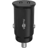GOOBAY Dvigubas USB-C PD automobilinis greitasis įkroviklis (Power Delivery), juodas - 30W (12/24V) Tinka įrenginiams su USB-C