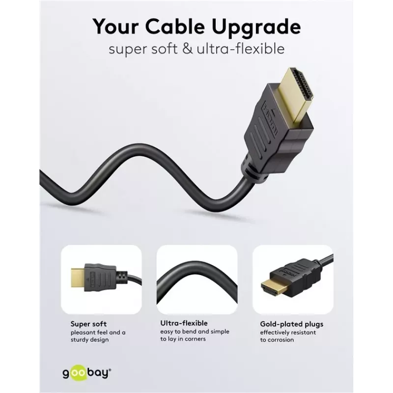 Goobay 80104 Soft HDMI High-Speed Cable with Ethernet, 3 m, Juoda