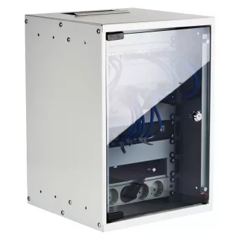 EFB 10-Inch Wall Mount Cabinet 9U 300mm Depth Light Grey (RAL 7035) with Safety Glass Door