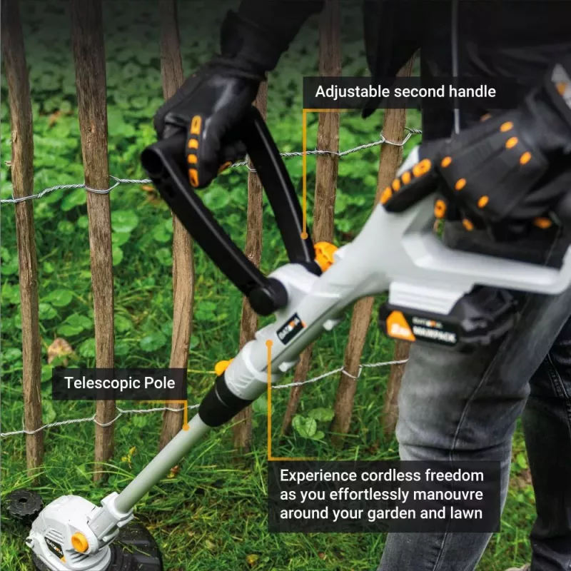 BATAVIA 18V belaidis žoliapjovės pjoviklis 250 mm 2-in-1 su špagatu ir peiliukais