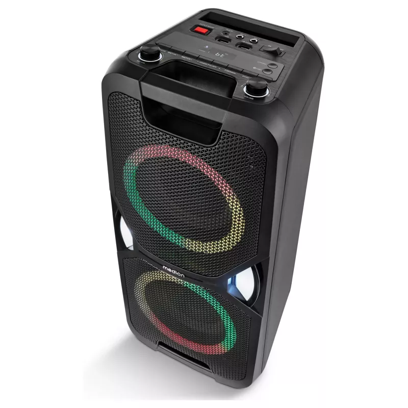 MEDION PE-1 Pure Party Speaker Black - Bluetooth 5.0, 40W RMS, 2x 6,5 inch Speakers, Karaoke, TWS, LED Lights, Power Bank