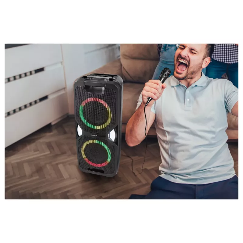 MEDION PE-1 Pure Party Speaker Black - Bluetooth 5.0, 40W RMS, 2x 6,5 inch Speakers, Karaoke, TWS, LED Lights, Power Bank