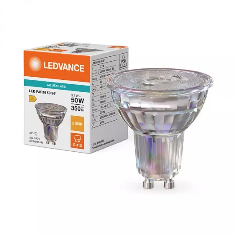 OSRAM LED PAR16 50 36° P 3,7W 827 GU10 LED Reflector Lamp, Warm White, 350 lm, Non-Dimmable
