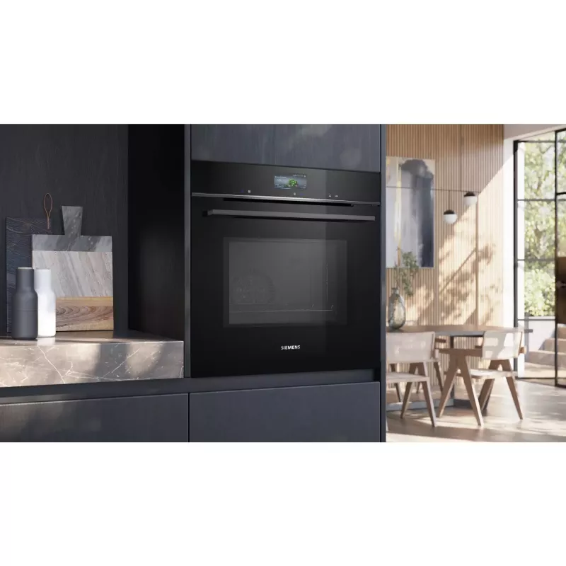 SIEMENS HM736GAB1 iQ700 įmontuojama orkaitė su mikrobangų krosnele, juoda, 60 cm, Home Connect