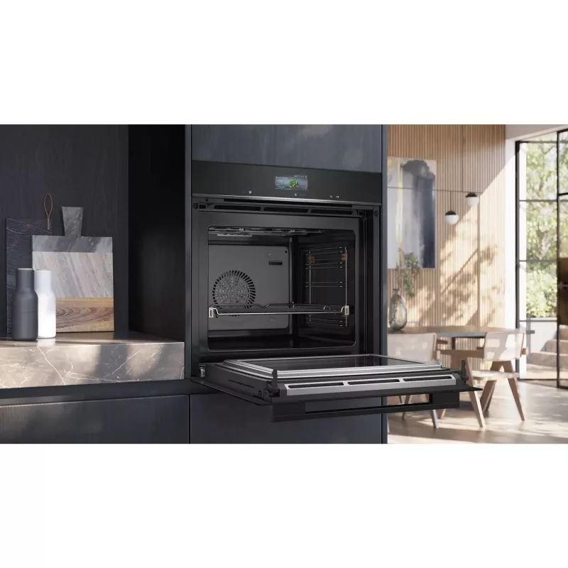 SIEMENS HM736GAB1 iQ700 įmontuojama orkaitė su mikrobangų krosnele, juoda, 60 cm, Home Connect