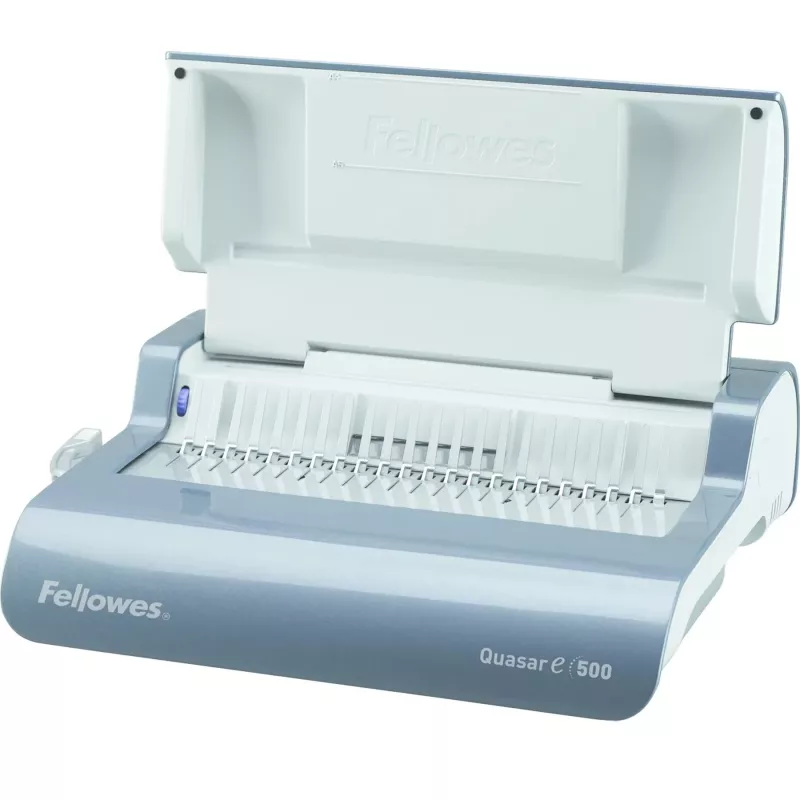 Fellowes Quasar-E 500 elektrinis kombinuotas segtuvas, 20 lapų perforatorius, 500 lapų segimo talpa, A4, 21 stačiakampė skylė, reguliuojama paraštė, metalinis/plastikinis korpusas, didelis atliekų dėklas