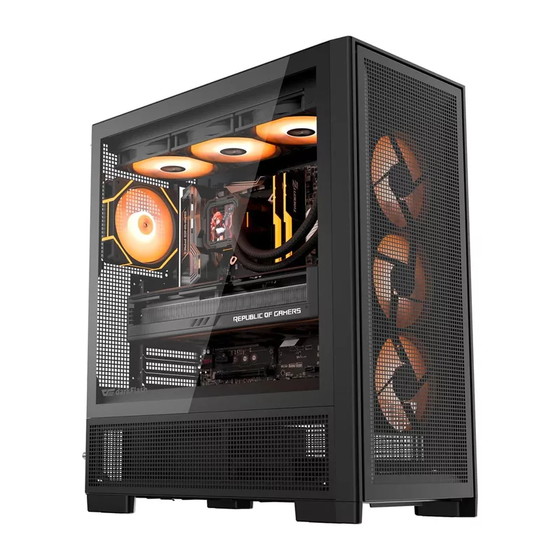 DarkFlash AIRNOVA Big Tower kompiuterio korpusas, E-ATX, 3 x 120 mm ventiliatoriai, USB-C Gen2, juodas