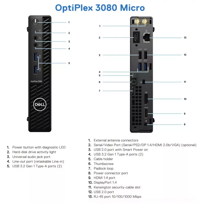 DELL Renewed Grade A OptiPlex 3080 Micro Intel Core i5-10500T 8GB RAM 256GB SSD Intel UHD Graphics 630 Windows 11 Pro