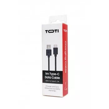 SEEK TOTI USB-A į Type-C, 1m PVC duomenų kabelis 3A, juodos spalvos