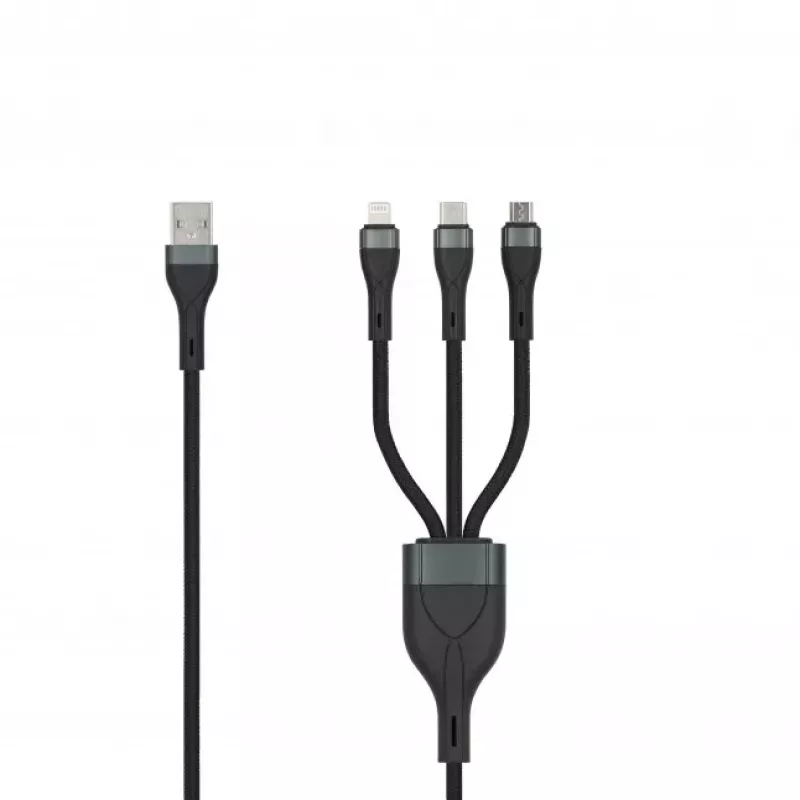 SEEK TOTI USB A į Micro USB / USB-C / Lightning 1,5m Pintas Laidas 2A (Ne MFI) Juodas