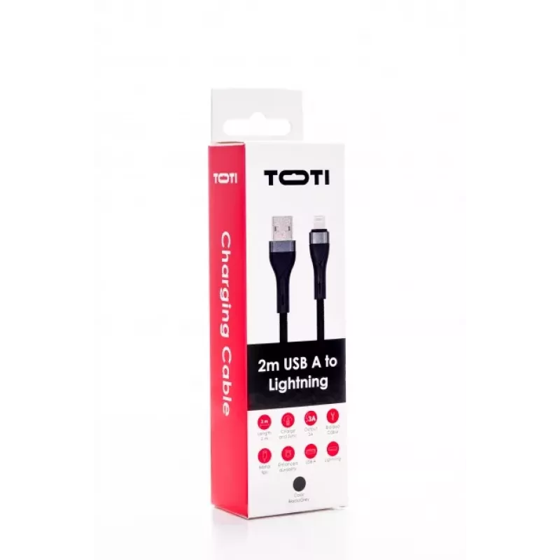 SEEK TOTI USB-A į Lightning 2m Pintas Laidas 2A (Ne MFI) Juodas